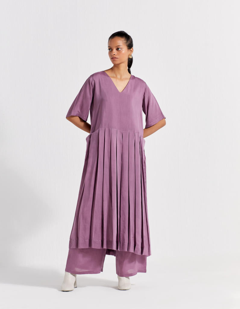 WAIST PLEAT TUNIC - LILAC bemberg by THREE for women in Singapore