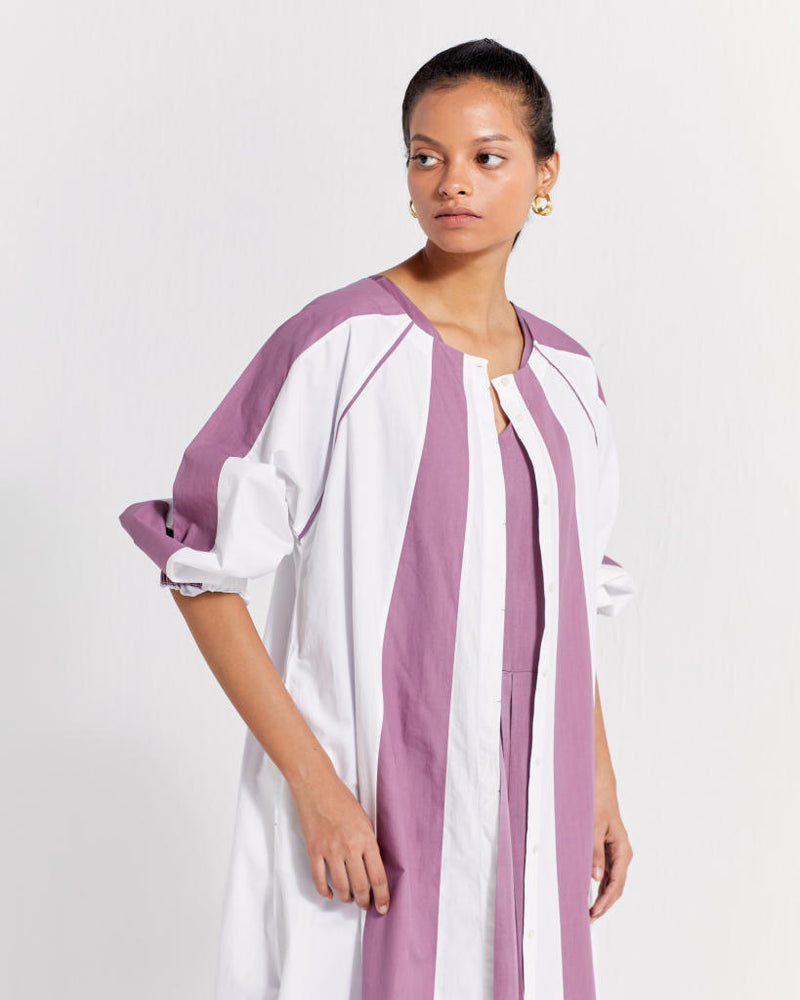 PANELLED JACKET - LILAC + WHITE poplin by THREE for women in Singapore
