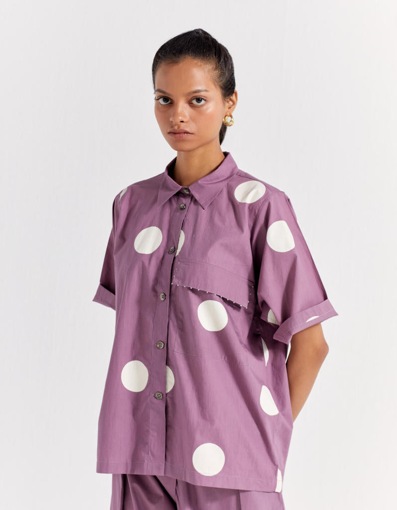 SHORT TOP - LILAC POLKA poplin by THREE for women in Singapore