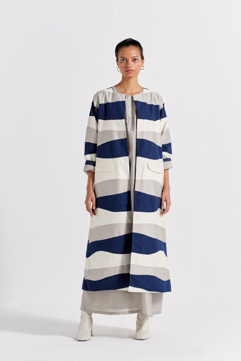APPLIQUE JACKET CO-ORD (SET OF 2) chanderi by THREE in navy color for women in Singapore