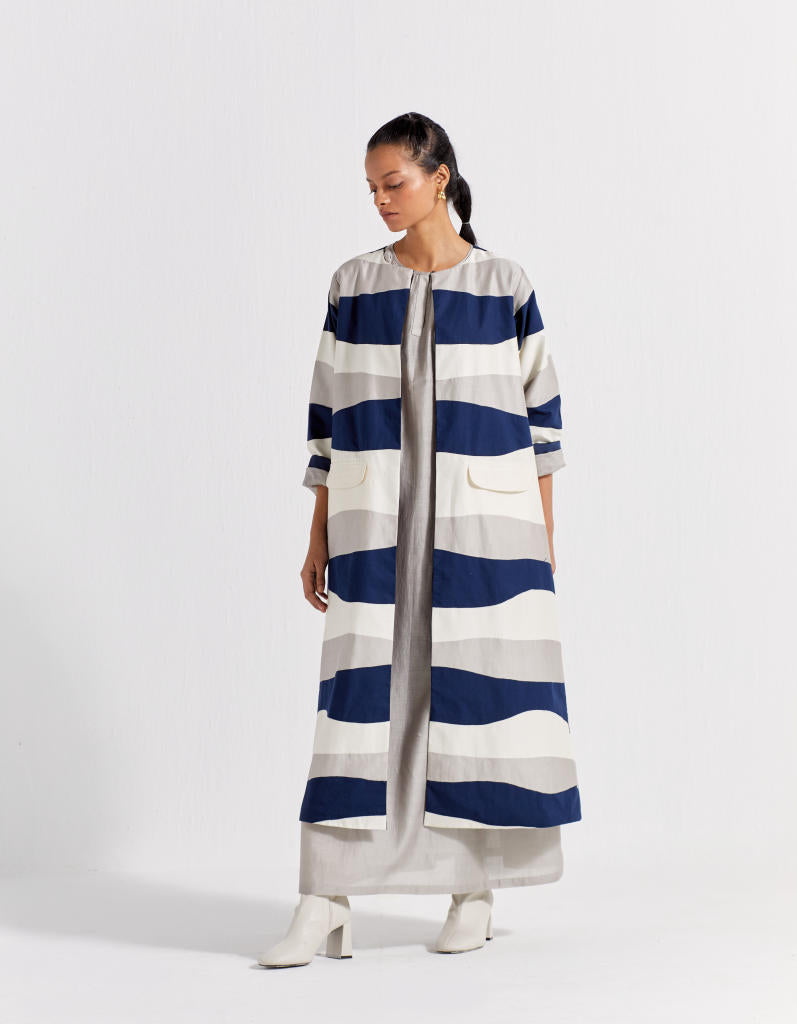 APPLIQUE JACKET - NAVY + ASH GREY + IVORY poplin by THREE in navy color for women in Singapore