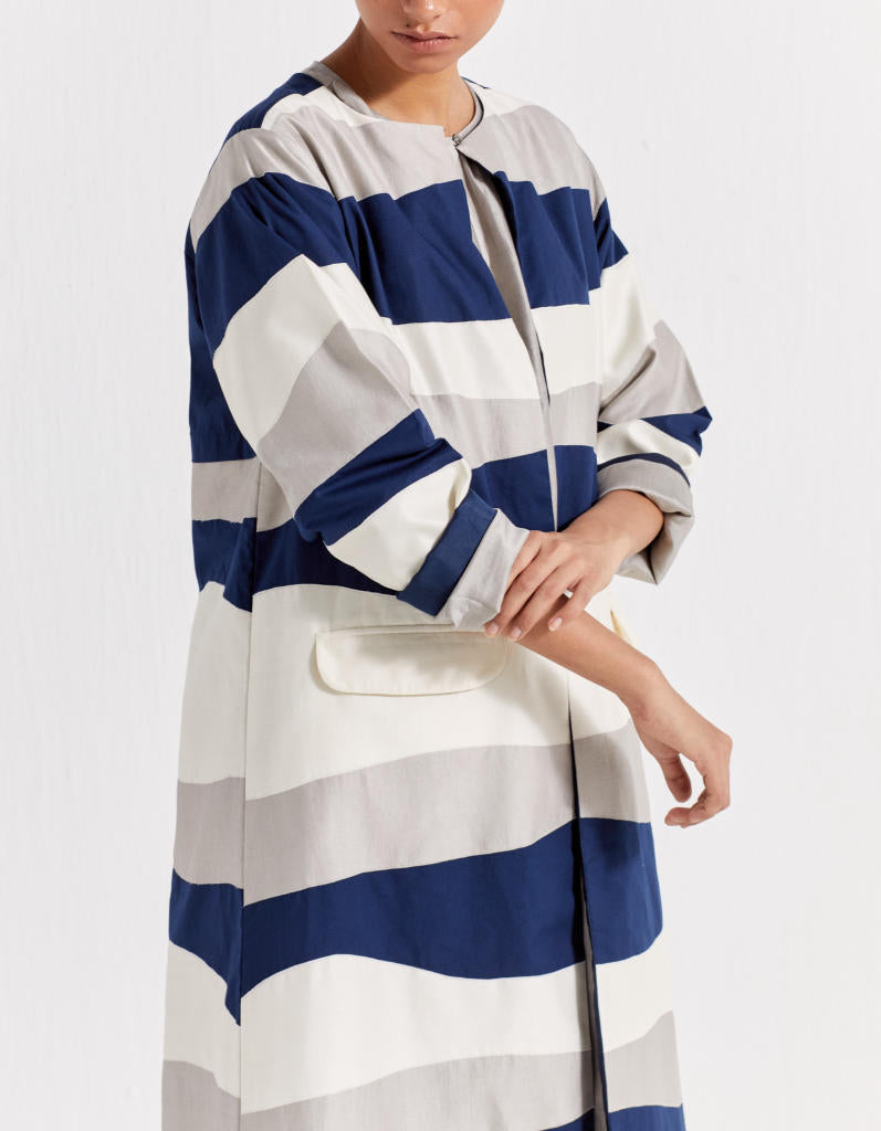 APPLIQUE JACKET - NAVY + ASH GREY + IVORY poplin by THREE in navy color for women in Singapore