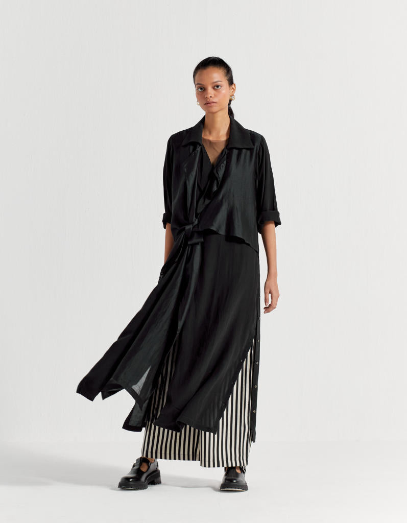 TIE JACKET CO-ORD ( SET OF 3) chanderi by THREE in black color for women in Singapore