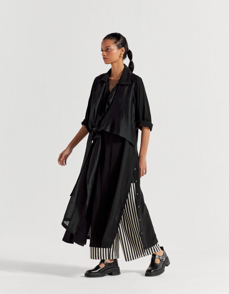TIE JACKET CO-ORD ( SET OF 3) chanderi by THREE in black color for women in Singapore