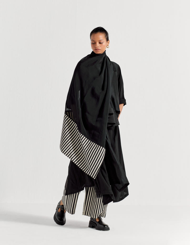 TIE JACKET CO-ORD ( SET OF 3) chanderi by THREE in black color for women in Singapore