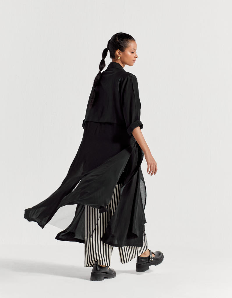 TIE JACKET CO-ORD ( SET OF 3) chanderi by THREE in black color for women in Singapore