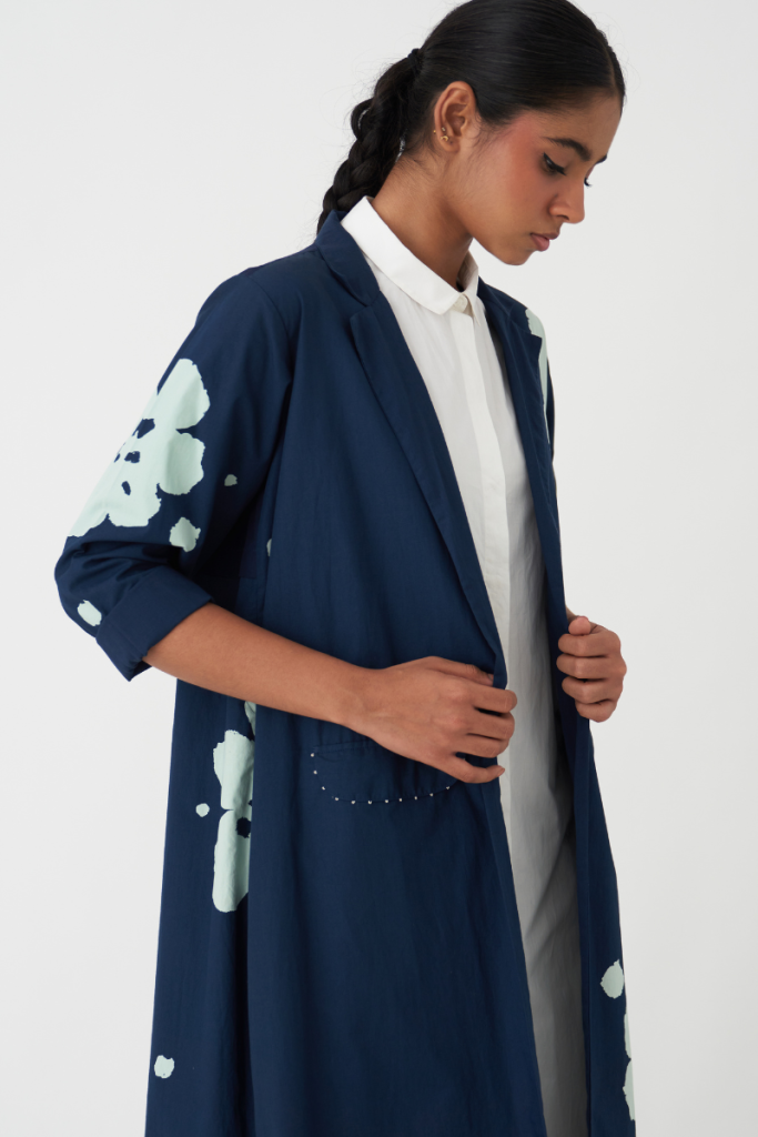 FLORAL JACKET - NAVY poplin by THREE in navy color for women in Singapore