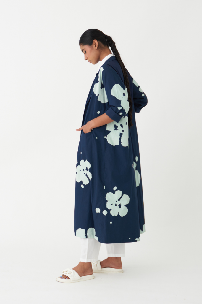FLORAL JACKET - NAVY poplin by THREE in navy color for women in Singapore