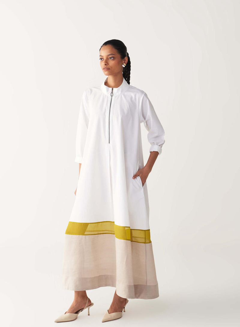 TURTLE NECK DRESS-WHITE poplin by THREE in white color for women in Singapore