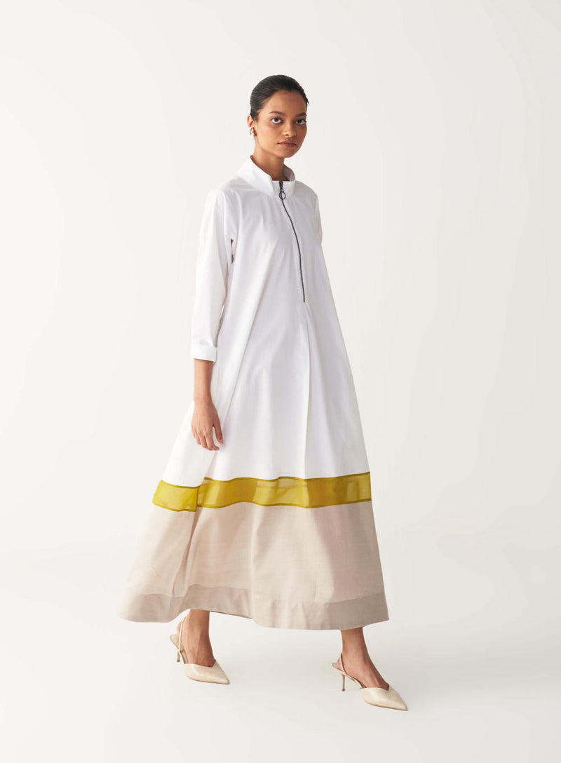 TURTLE NECK DRESS-WHITE poplin by THREE in white color for women in Singapore