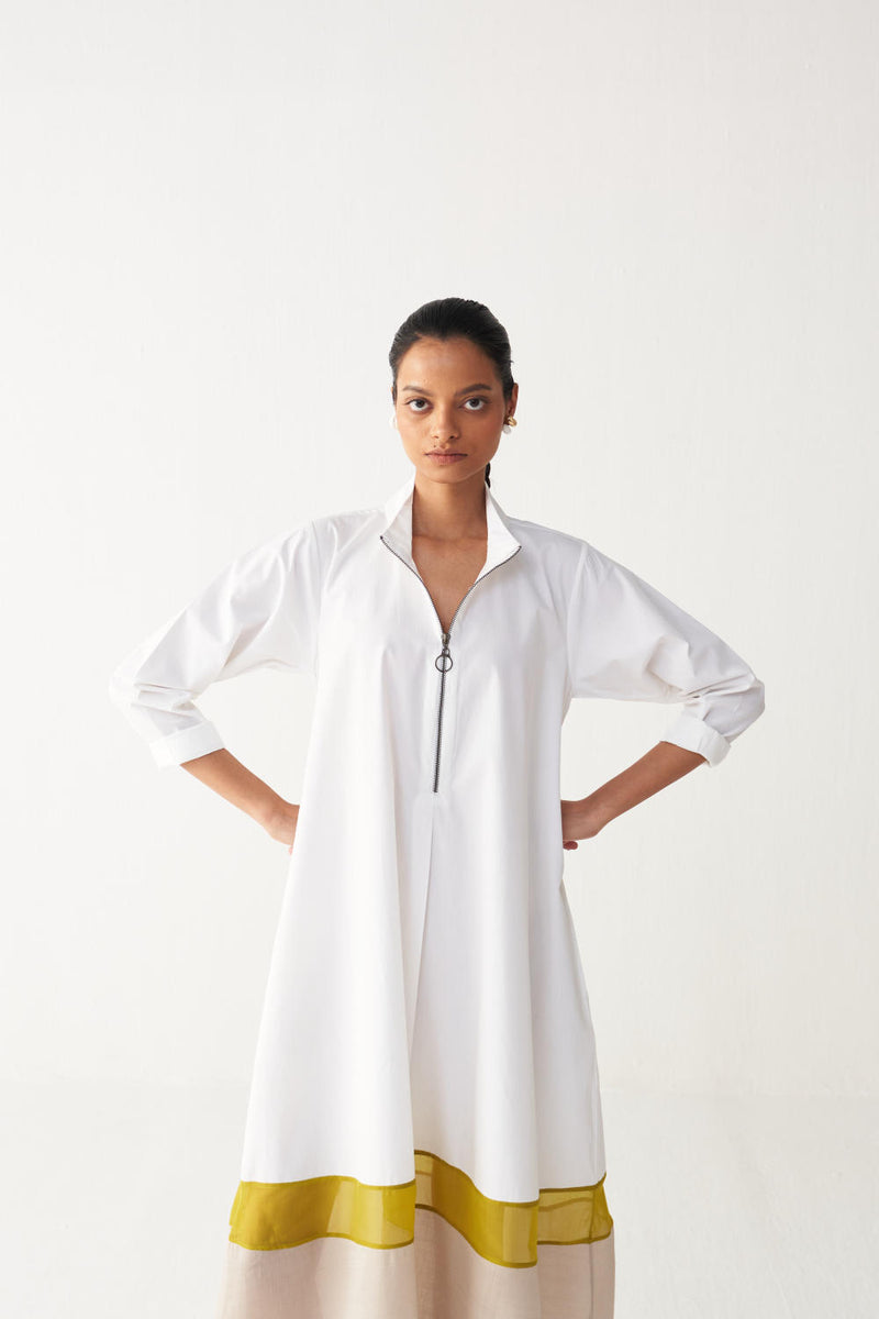 TURTLE NECK DRESS-WHITE poplin by THREE in white color for women in Singapore