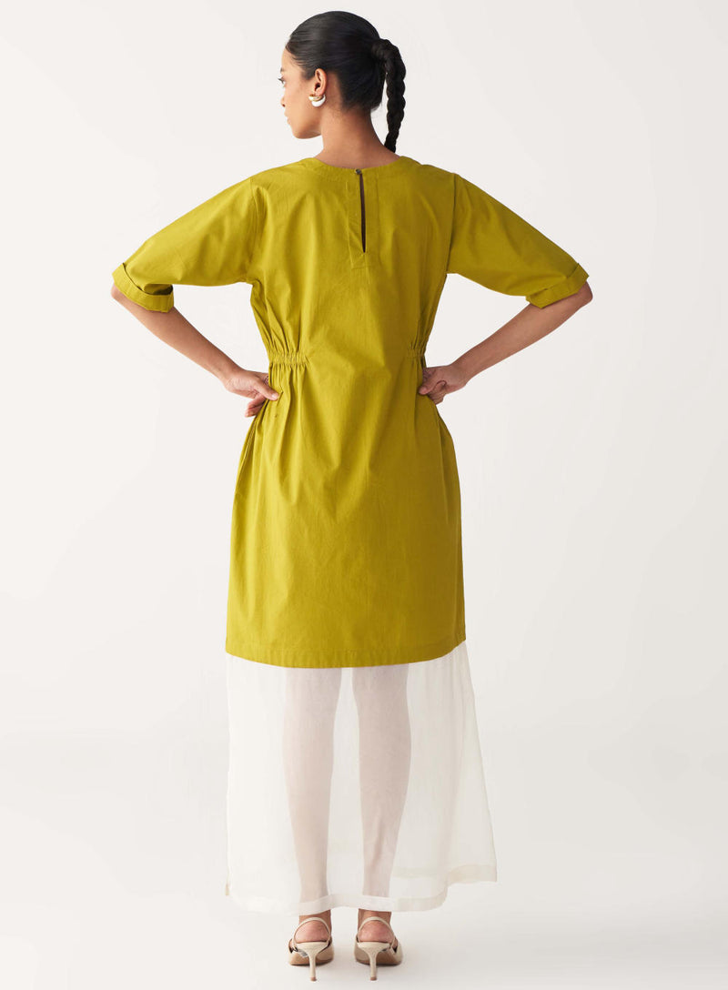 SHEER BOTTOM PANEL DRESS-LIME poplin by THREE for women in Singapore