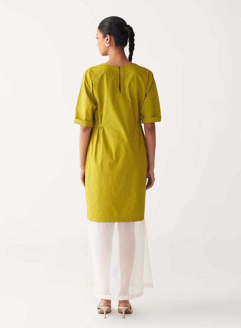 SHEER BOTTOM PANEL DRESS-LIME poplin by THREE for women in Singapore