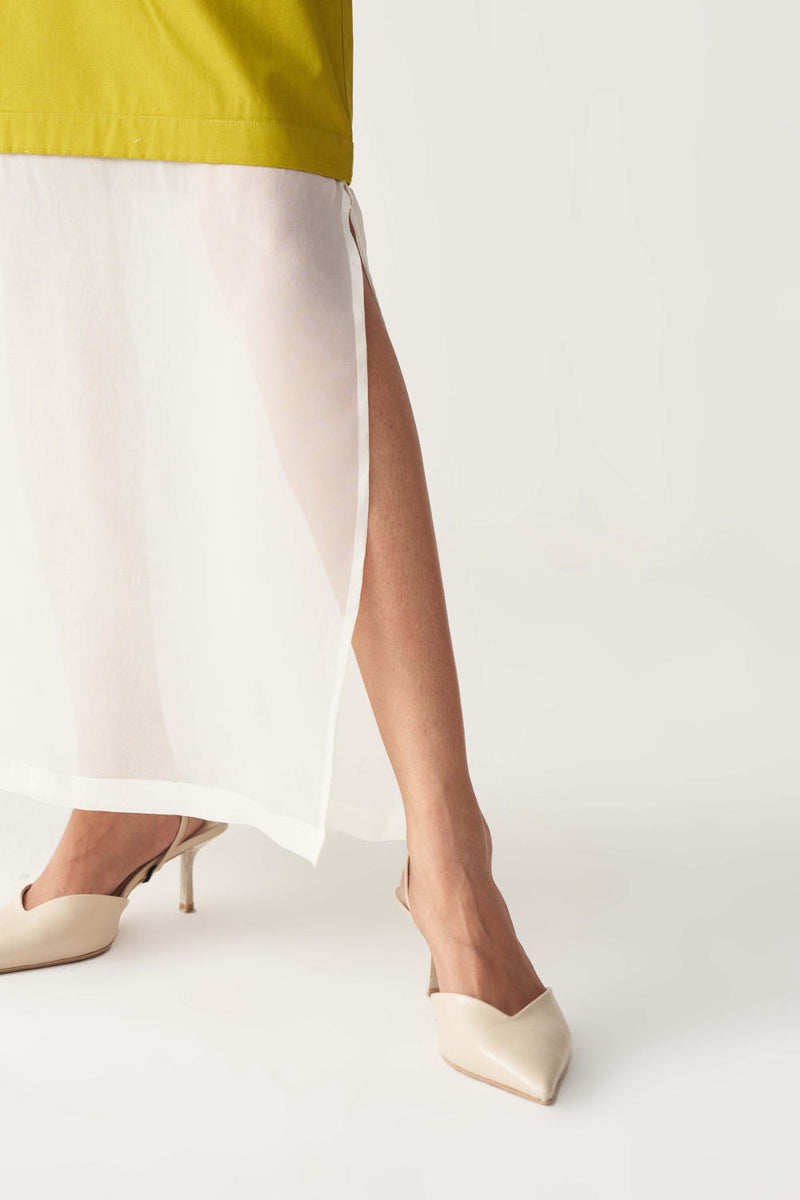SHEER BOTTOM PANEL DRESS-LIME poplin by THREE for women in Singapore