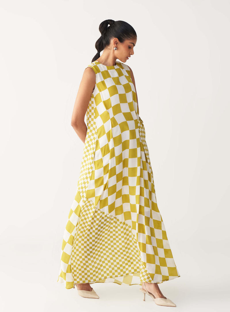 ASYMMETRIC DRESS +
IVORY CHANDERI SLIP-LIME CHECK by THREE for women in Singapore