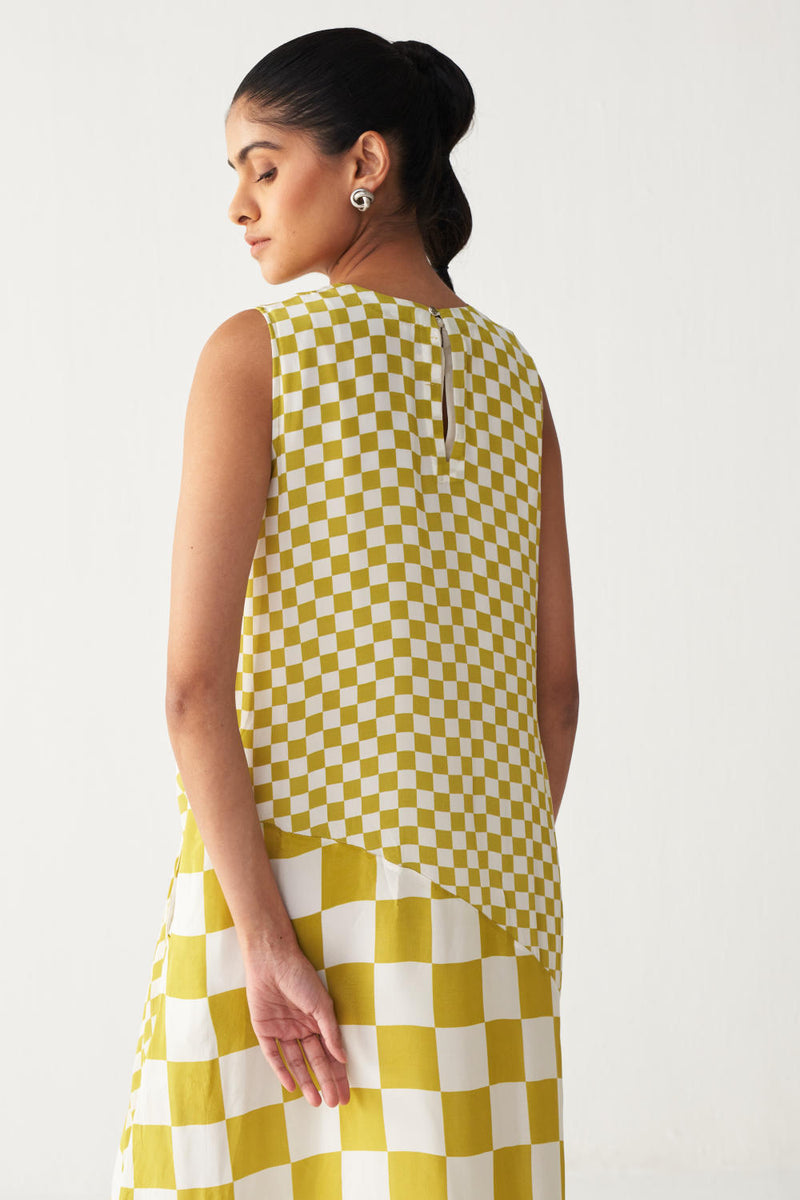 ASYMMETRIC DRESS +
IVORY CHANDERI SLIP-LIME CHECK by THREE for women in Singapore