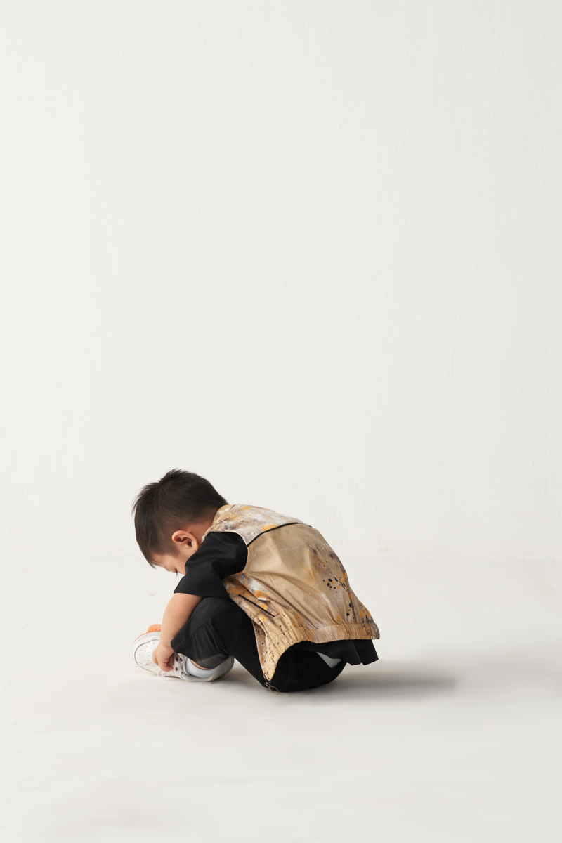 KIDS PAINTER BOMBER (SET OF 2)-BLACK & MUSTARD poplin by THREE Kids for kids in Singapore