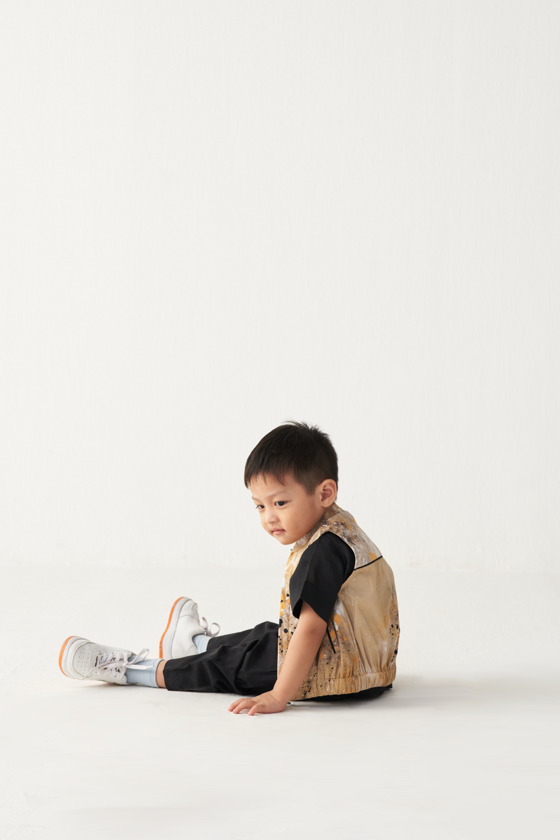 KIDS PAINTER BOMBER (SET OF 2)-BLACK & MUSTARD poplin by THREE Kids for kids in Singapore