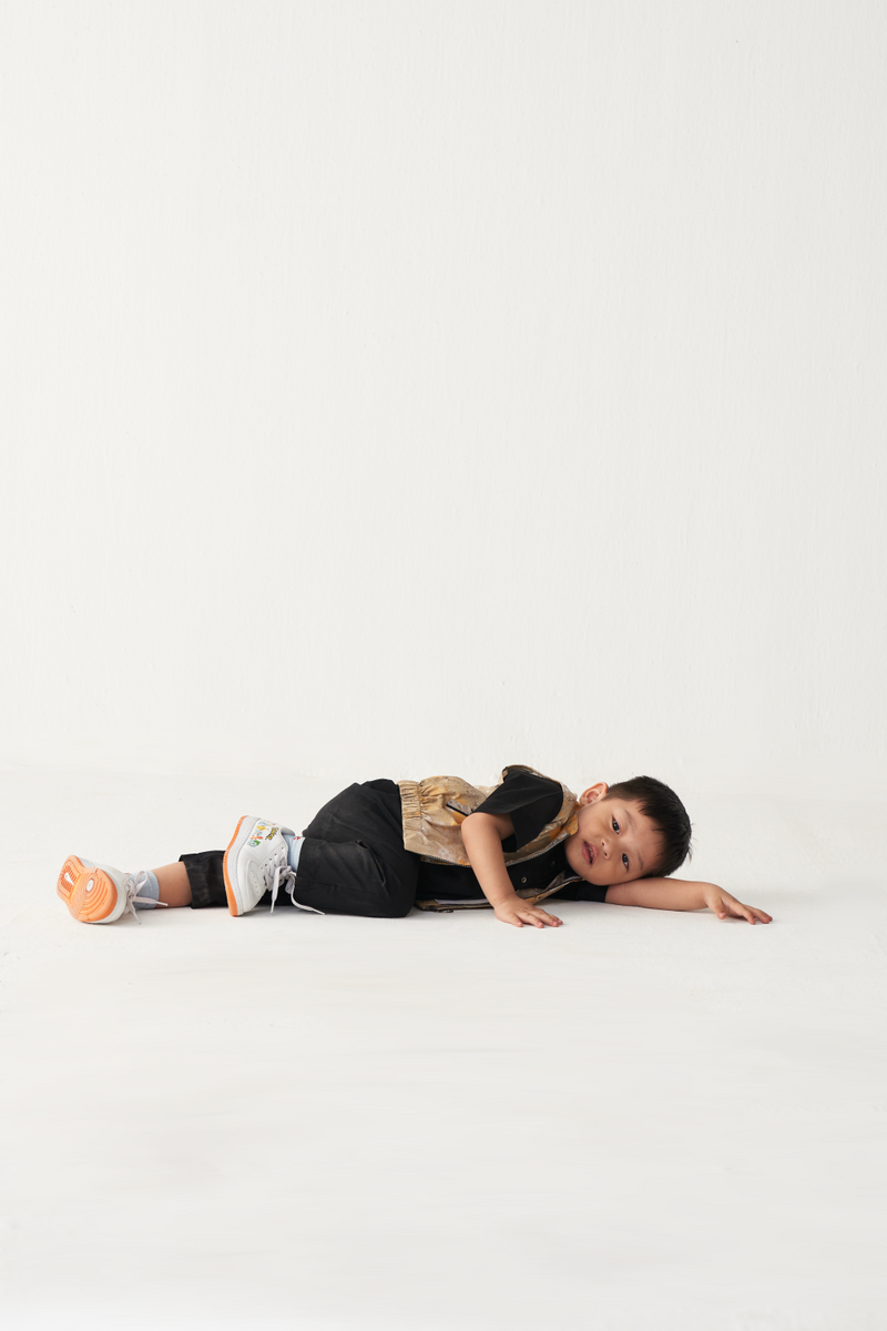 KIDS PAINTER BOMBER (SET OF 2)-BLACK & MUSTARD poplin by THREE Kids for kids in Singapore