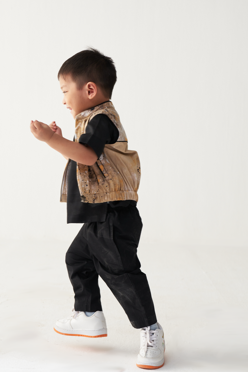 KIDS PAINTER BOMBER (SET OF 2)-BLACK & MUSTARD poplin by THREE Kids for kids in Singapore