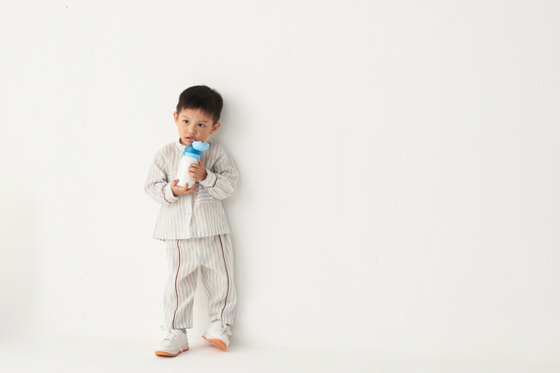 KIDS BAND COLLAR SHIRT- BLUE/STRIPE mul by THREE Kids for kids in Singapore