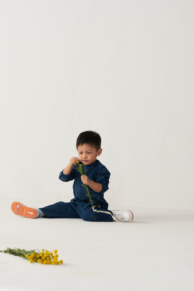 KIDS DOUBLE PATCH POCKET SHIRT- INDIGO by THREE Kids for kids in Singapore
