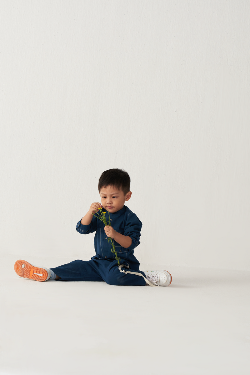 KIDS DOUBLE PATCH POCKET SHIRT CO-ORD-INDIGO by THREE Kids for kids in Singapore