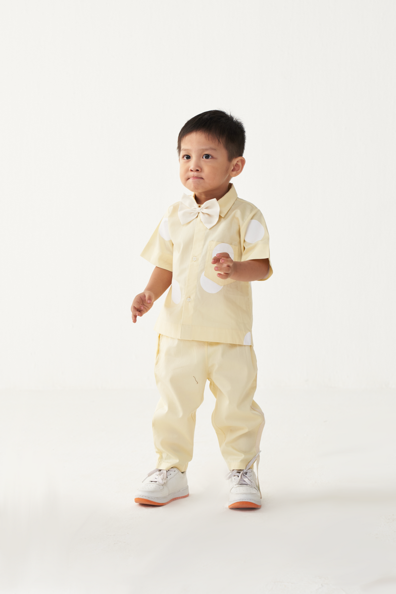 KIDS SHORT TOP CO-ORD-LEMON & POLKA poplin by THREE Kids for kids in Singapore