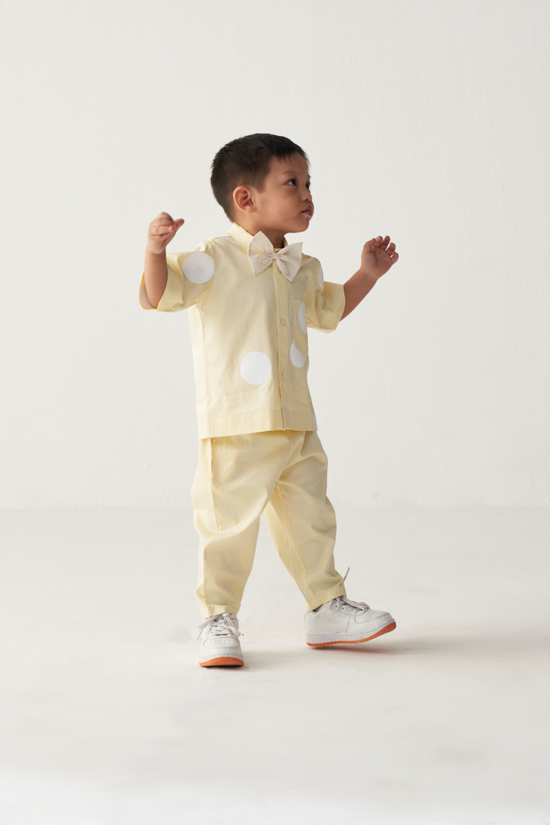 KIDS SHORT TOP CO-ORD-LEMON & POLKA poplin by THREE Kids for kids in Singapore