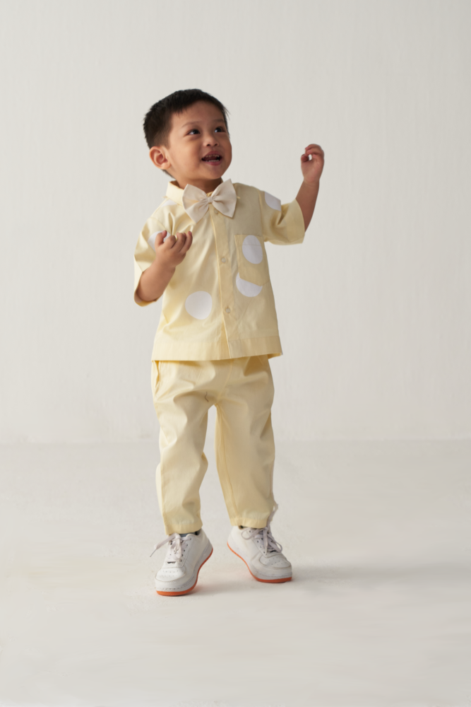 KIDS SHORT TOP CO-ORD-LEMON & POLKA poplin by THREE Kids for kids in Singapore