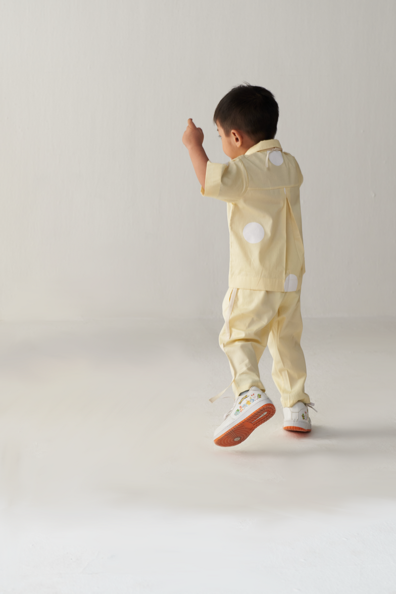KIDS SHORT TOP CO-ORD-LEMON & POLKA poplin by THREE Kids for kids in Singapore