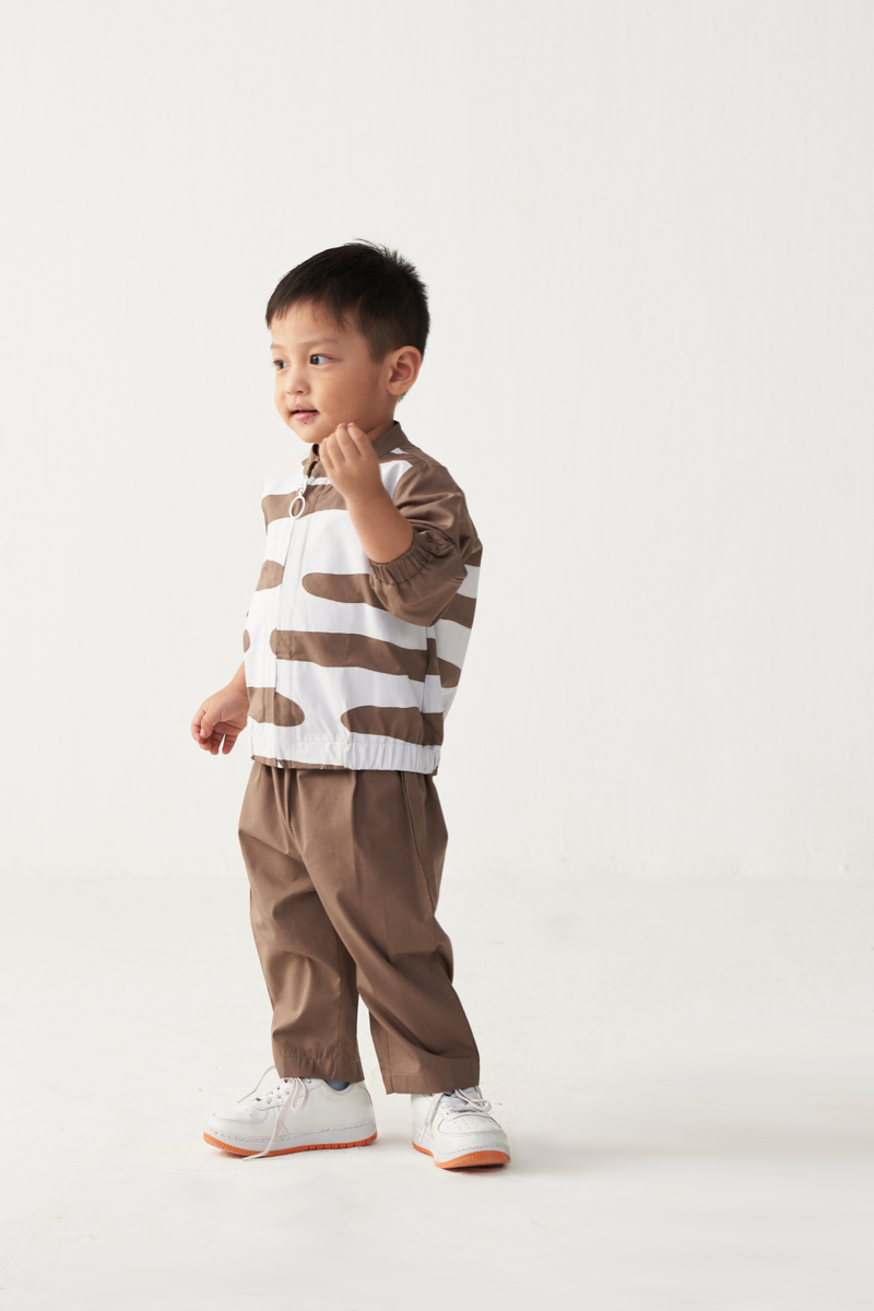 KIDS ABSTRACT BOMBER JACKET CO-ORD-CEDAR & WHITE poplin by THREE Kids for kids in Singapore