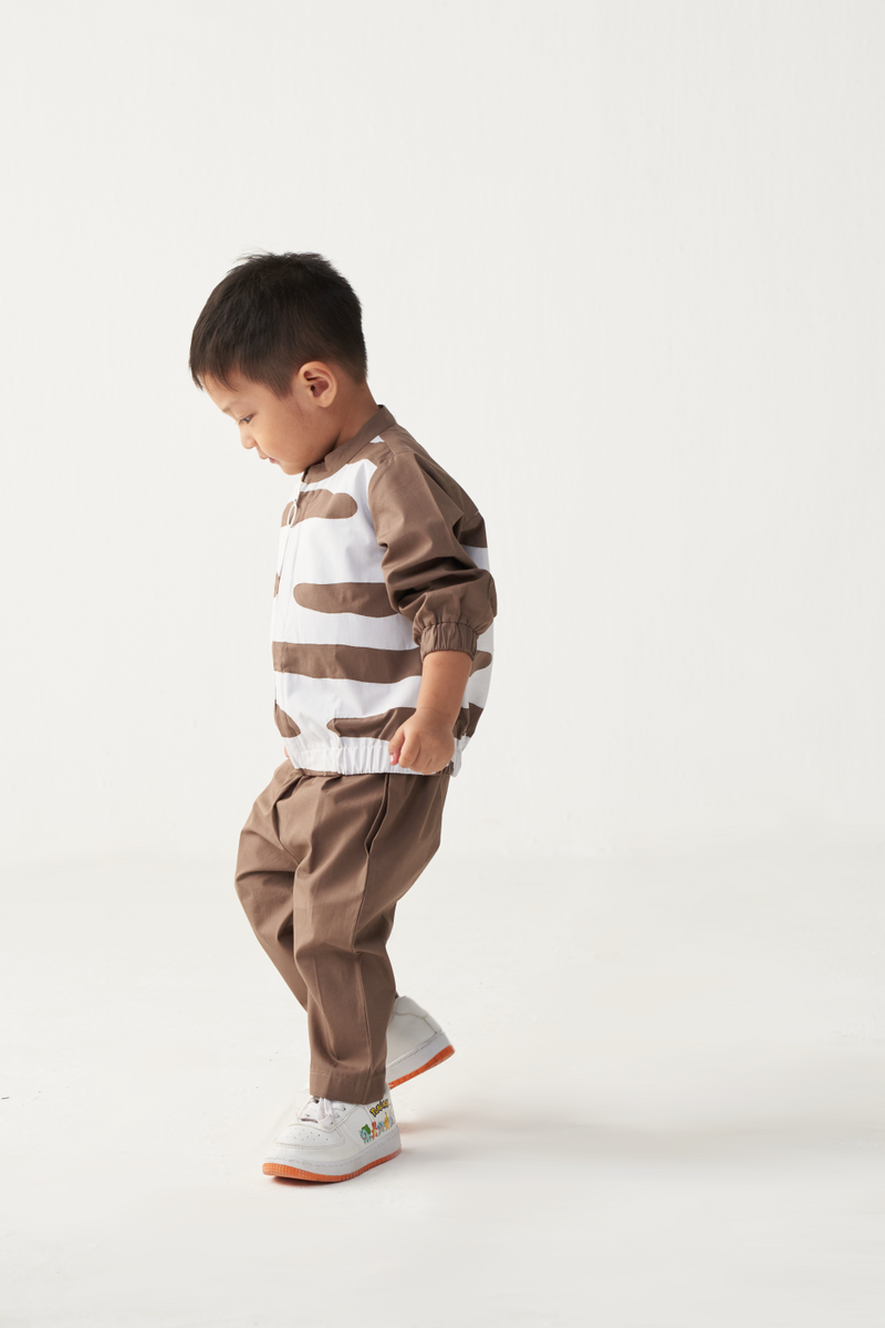KIDS ABSTRACT BOMBER JACKET CO-ORD-CEDAR & WHITE poplin by THREE Kids for kids in Singapore