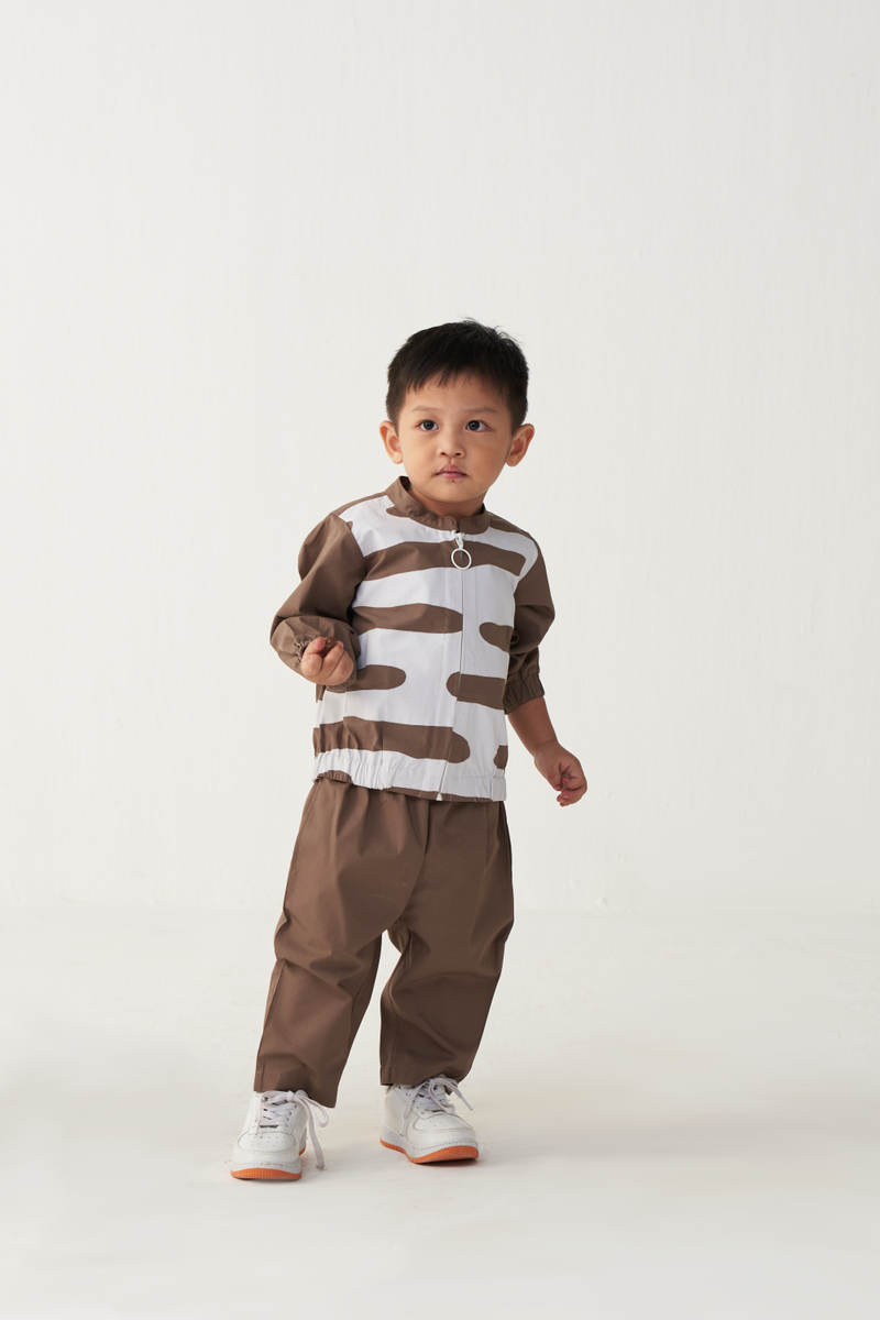 KIDS ABSTRACT BOMBER JACKET CO-ORD-CEDAR & WHITE poplin by THREE Kids for kids in Singapore