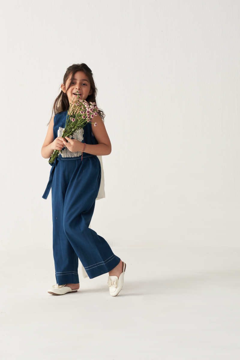 KIDS FLORAL JUMPSUIT-INDIGO by THREE Kids for kids in Singapore