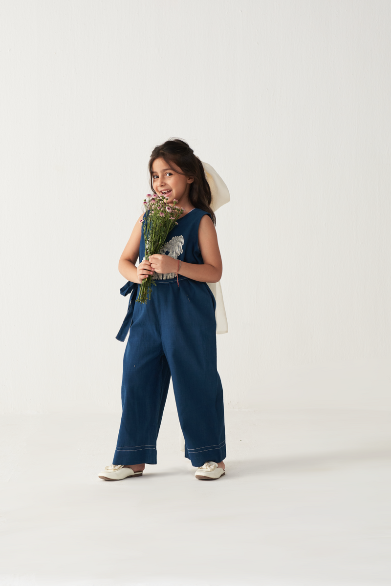 KIDS FLORAL JUMPSUIT-INDIGO by THREE Kids for kids in Singapore