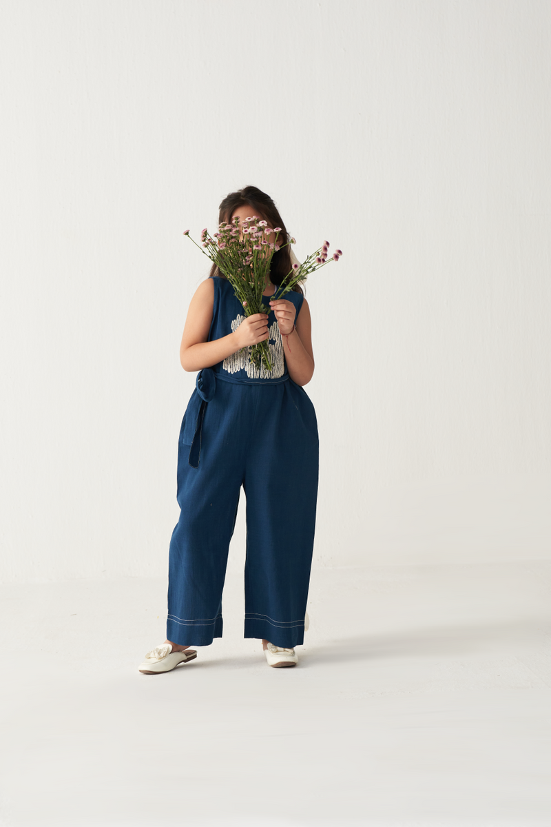 KIDS FLORAL JUMPSUIT-INDIGO by THREE Kids for kids in Singapore