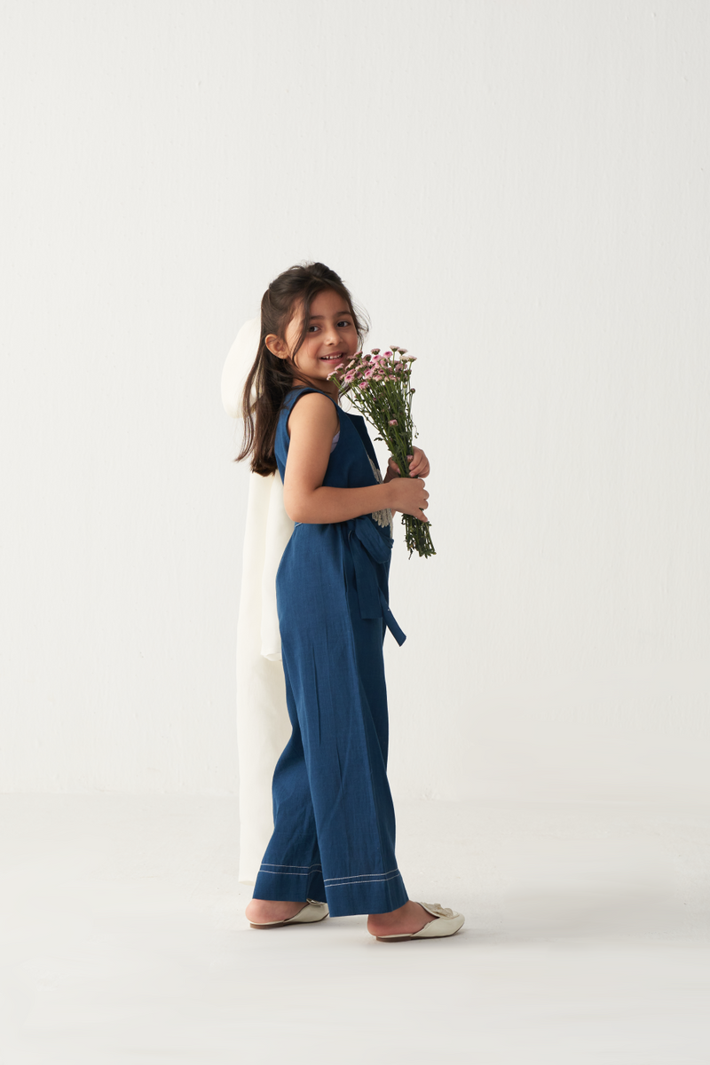 KIDS FLORAL JUMPSUIT-INDIGO by THREE Kids for kids in Singapore