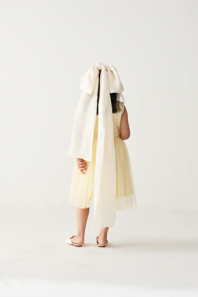 KIDS SIDE ELASTIC DRESS + NET SLIP-LEMON poplin by THREE Kids for kids in Singapore