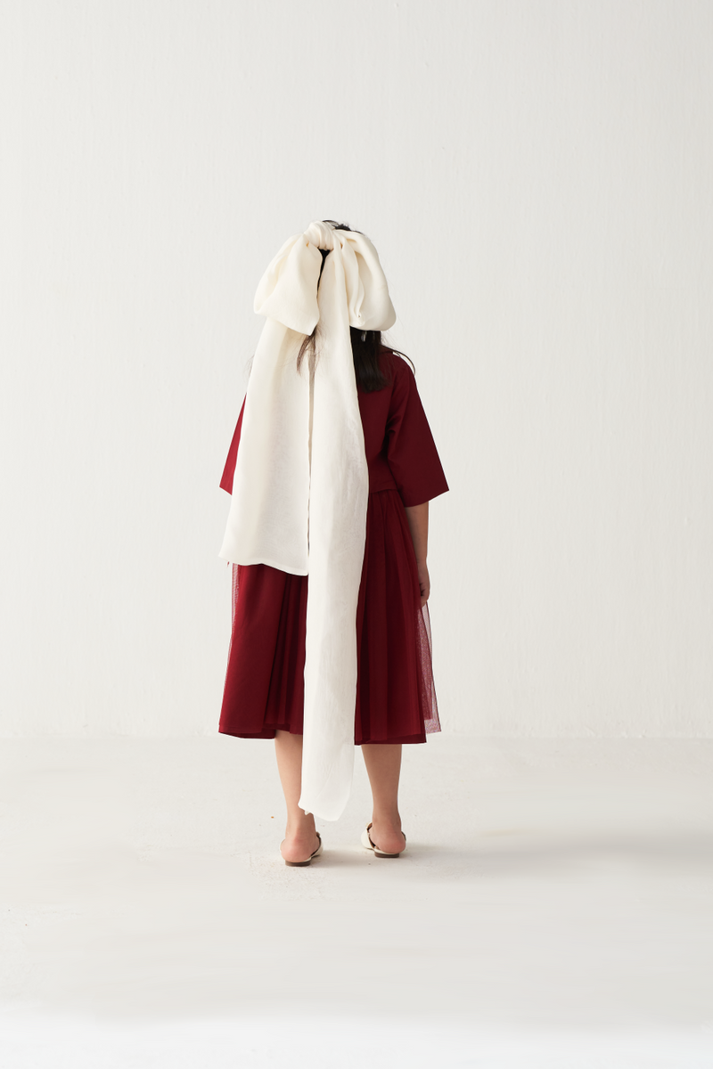 KIDS PETER PAN COLLAR DRESS-CRIMSON RED poplin by THREE Kids for kids in Singapore