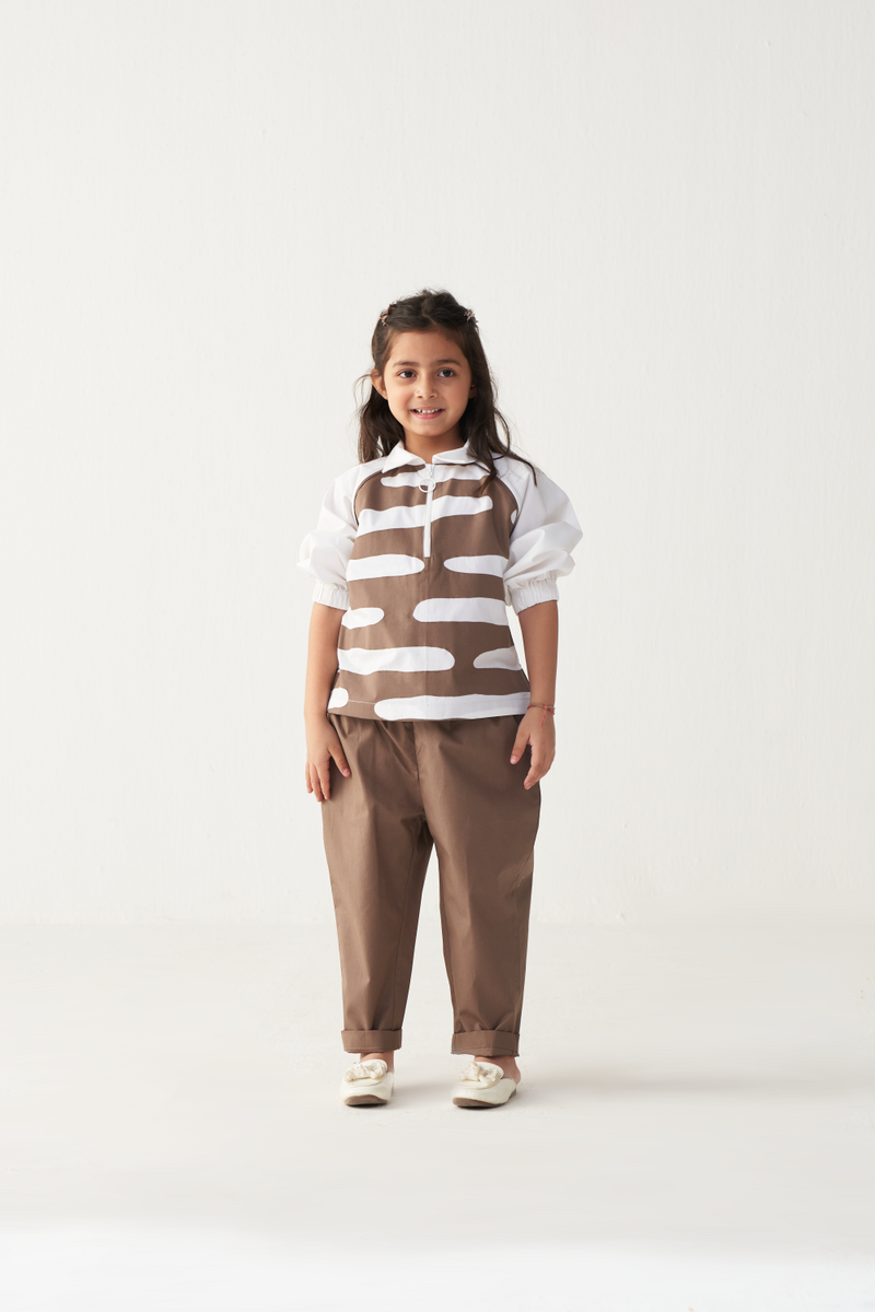 KIDS ABSTRACT APPLIQUE TOP (CO-ORD)-CEDAR & WHITE poplin by THREE Kids for kids in Singapore