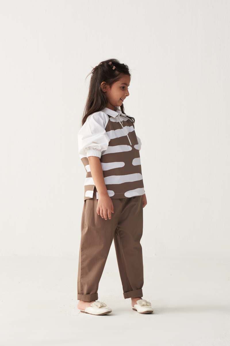 KIDS ABSTRACT APPLIQUE TOP-CEDAR & WHITE poplin by THREE Kids for kids in Singapore