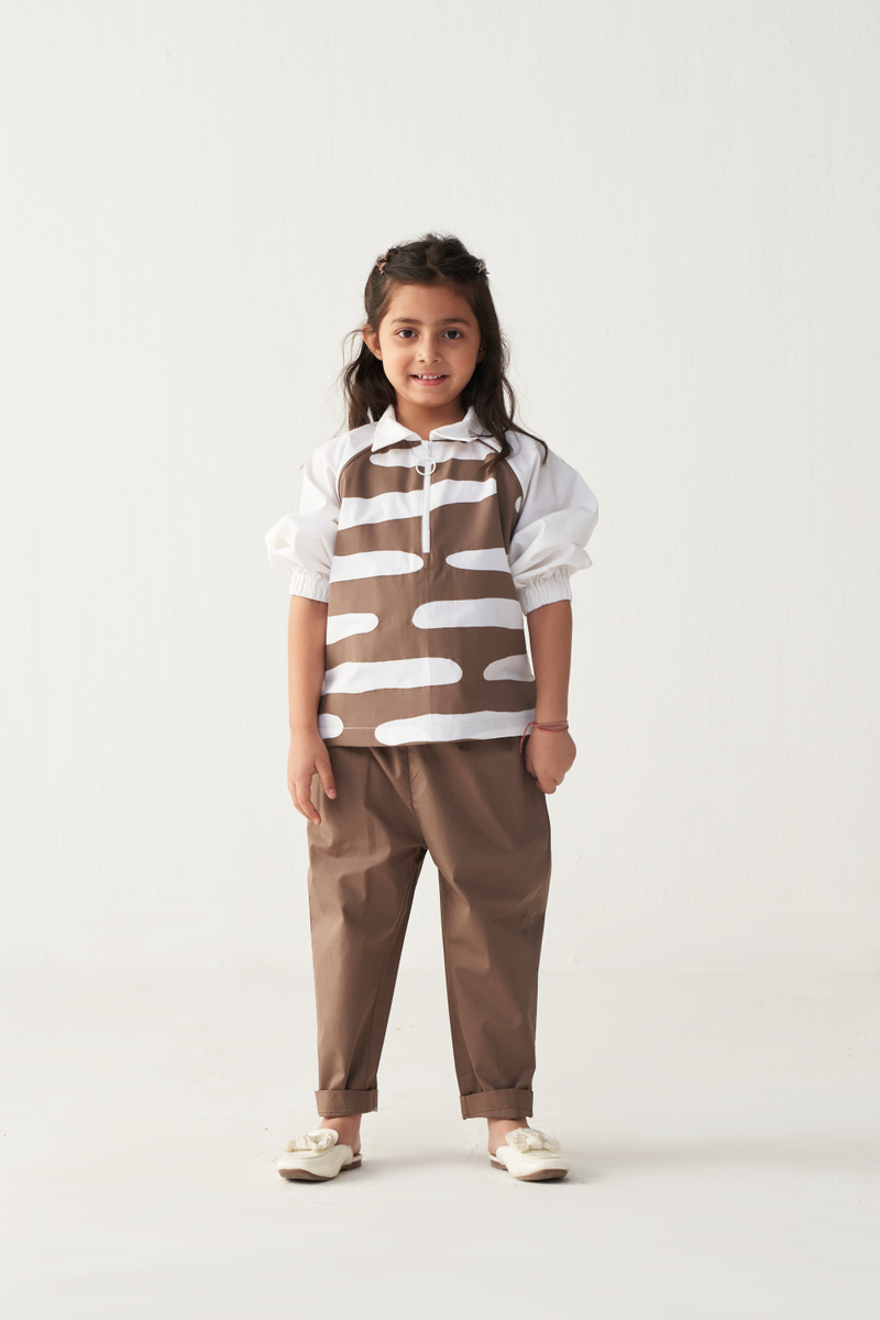 KIDS ABSTRACT APPLIQUE TOP-CEDAR & WHITE poplin by THREE Kids for kids in Singapore