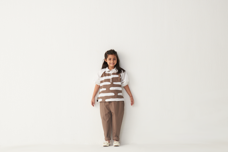 KIDS ABSTRACT APPLIQUE TOP-CEDAR & WHITE poplin by THREE Kids for kids in Singapore
