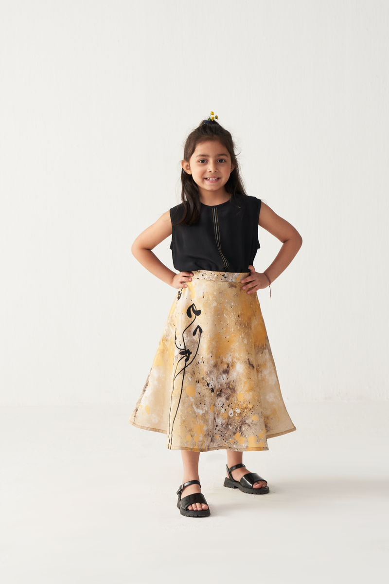 KIDS ROUND NECK TOP (CO-ORD)-BLACK & MUSTARD by THREE Kids for kids in Singapore