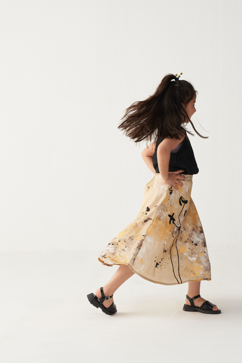 KIDS ROUND NECK TOP (CO-ORD)-BLACK & MUSTARD by THREE Kids for kids in Singapore