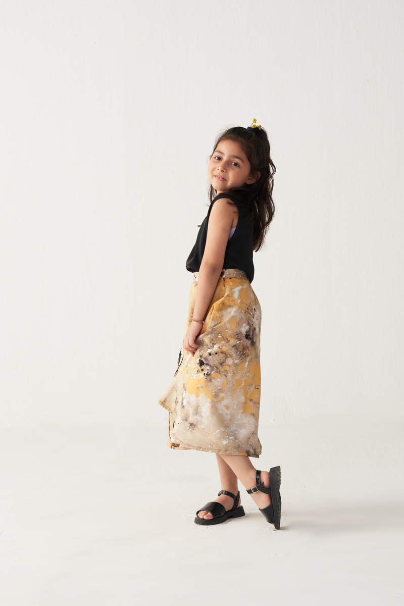 KIDS ROUND NECK TOP (CO-ORD)-BLACK & MUSTARD by THREE Kids for kids in Singapore