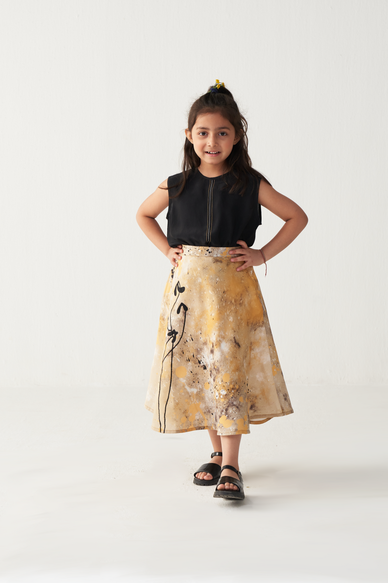 KIDS ROUND NECK TOP (CO-ORD)-BLACK & MUSTARD by THREE Kids for kids in Singapore