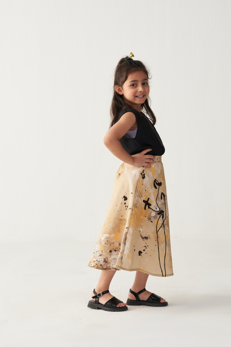 KIDS ROUND NECK TOP (CO-ORD)-BLACK & MUSTARD by THREE Kids for kids in Singapore