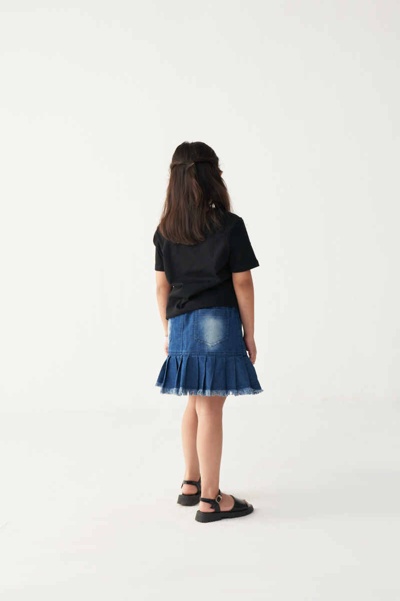 KIDS FLORAL FRINGE T-SHIRT-BLACK cotton by THREE Kids for kids in Singapore